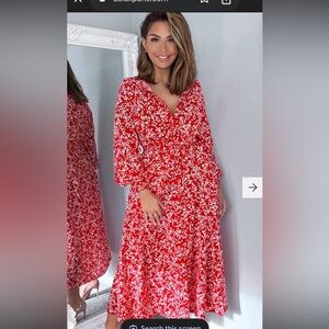 red and white wrap dress